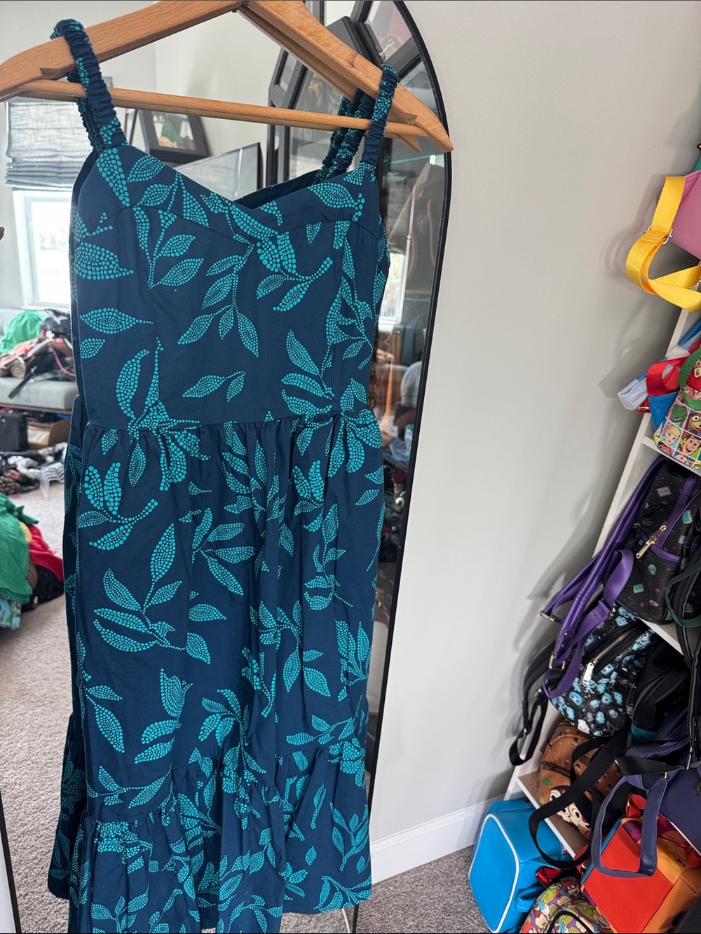 J. Crew Navy Maxi Dress with Teal Leaf Print